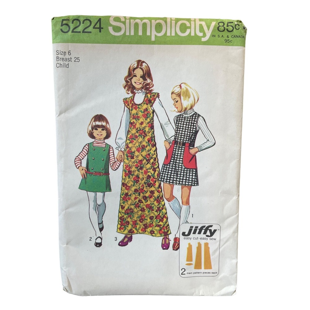 Simplicity Sewing Pattern 5224 Jiffy Jumper Girls Size 6 1972 Vintage 70s